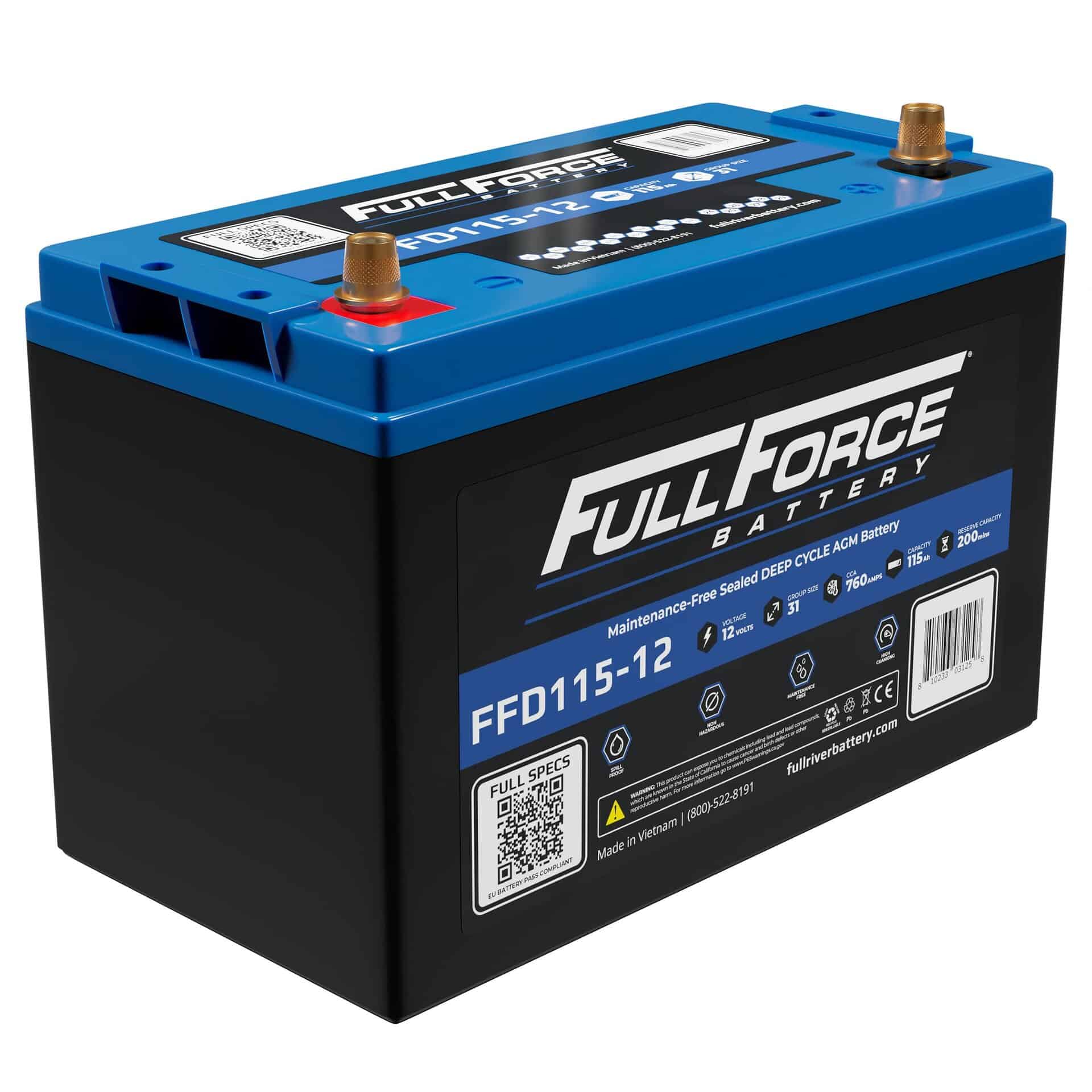 Full Force 12V AGM Battery Group 31 115Ah M8 SAE Brass Terminal