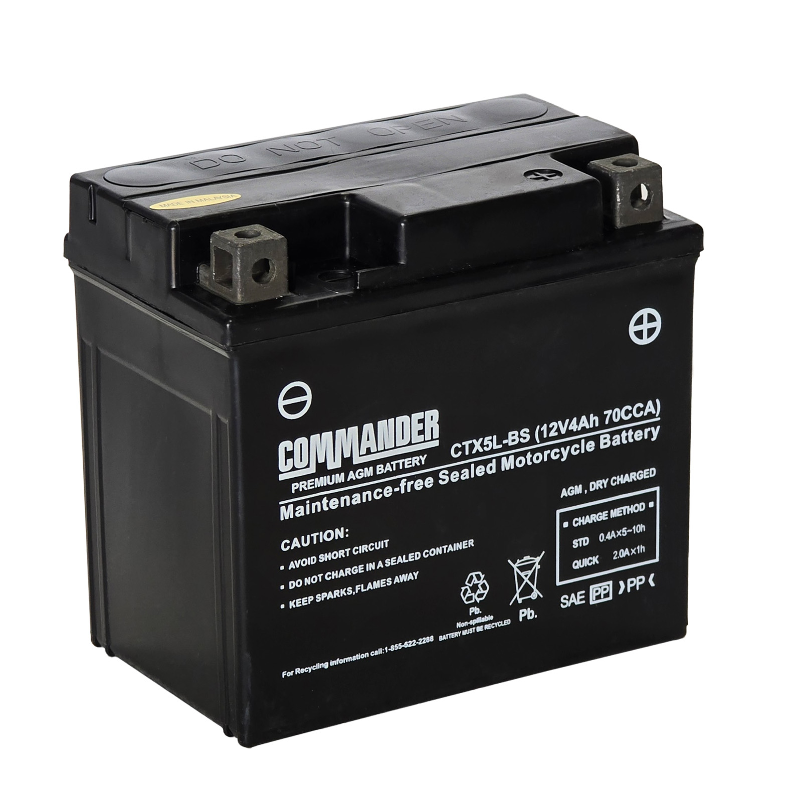 Commander CTX5L-BS Motorcycle & ATV Battery 70CCA - Replaces YTX5L